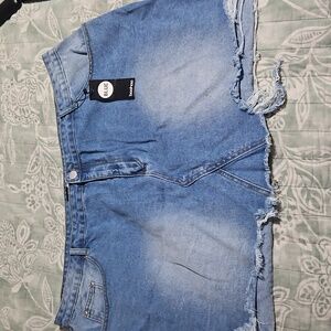 Plus Distressed Hem Boohoo Light Blue Denim Mini Skirt
